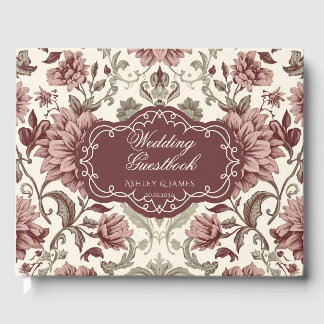 Livro de Visitas de Casamento Floral Vermelho Burg