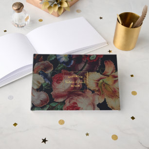 Livro de Visitas de Casamento Floral Vintage Escur