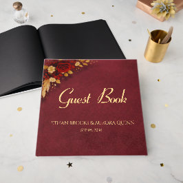 Livro de Visitas de Casamento Luxuoso Burgundy & F