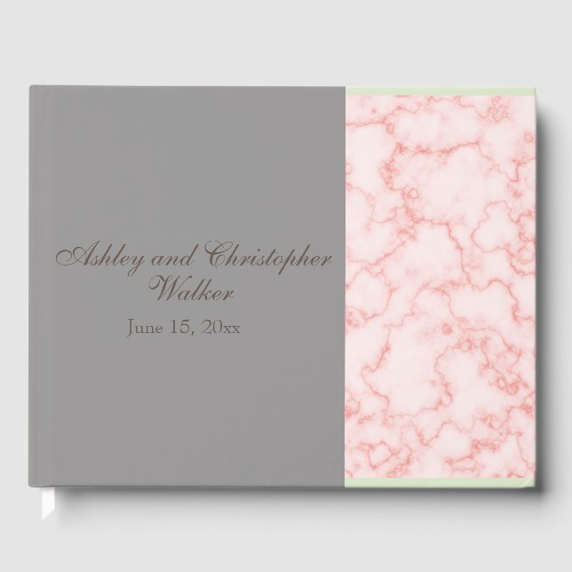 Livro de Visitas de Casamento Mármore Rosa e Cinza (Frente)
