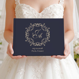 Livro de Visitas de Casamento Navy Blue Barroco Mo