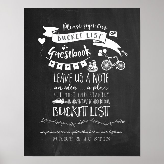 Livro de visitas de casamento Poster Bucketlist (Frente)