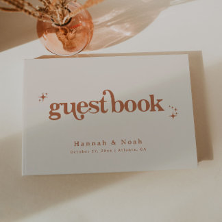 Livro de Visitas de Casamento Retro Font Groovy Te
