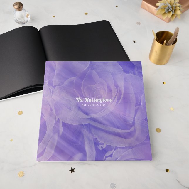 Livro de Visitas de Casamento Rosa Lavanda Roxo El (Frente aberta)