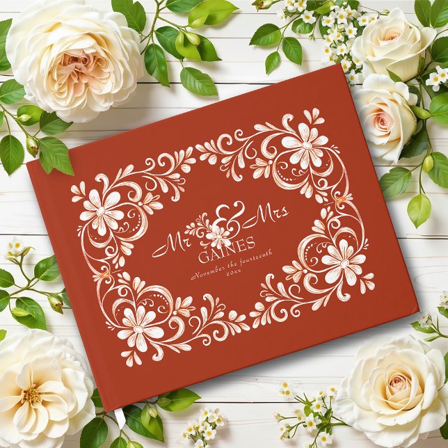 Livro de Visitas de Casamento Rosa-Tijolo Shabby C (Criador carregado)