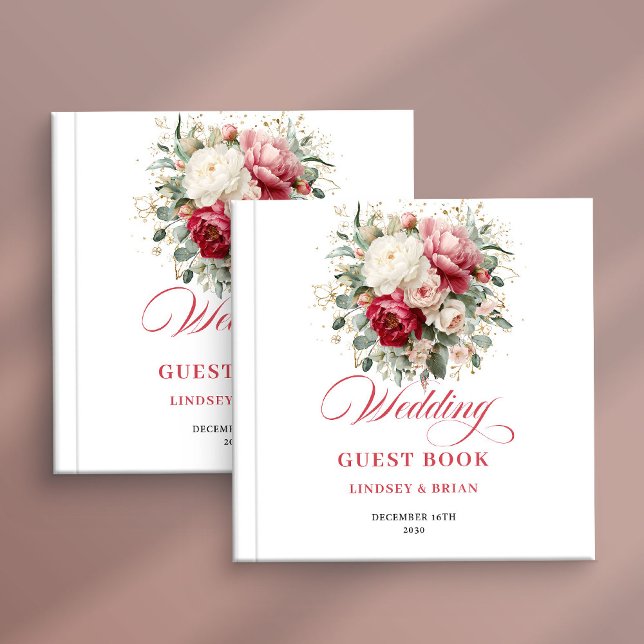 Livro de Visitas de Casamento Rústico Jardim Rosa  (Garden Rustic Red Blush Wedding Guest Book)