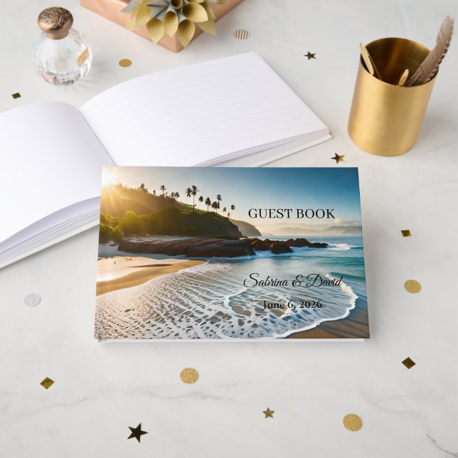 Livro de Visitas de Casamento Tema Praia (Frente aberta)
