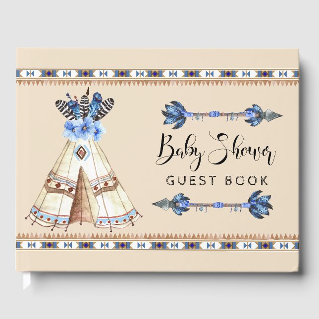 Livro de Visitas de Chá de Bebê Tribal Teepee Rúst (Frente)