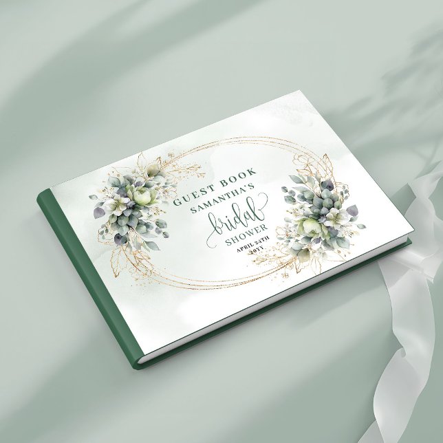 Livro de Visitas de Chá de Noiva Botânico Verde Br (Green White Botanical Bridal Shower Guest Book)