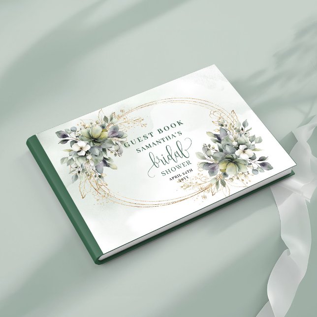 Livro de Visitas de Chá de Noiva Botânico Verde Do (Greenery Botanical Gold Bridal Shower Guest Book)