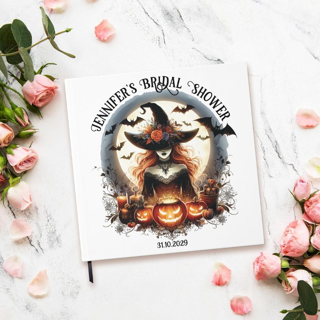 Livro de Visitas de Chá de Noiva Bruxa Branca Quad (witchy bridal shower guest book)