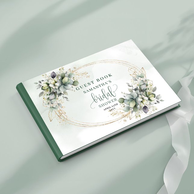 Livro de Visitas de Chá de Noiva com Folhagem Verd (Dusty Green Foliage Bridal Shower Guest Book)