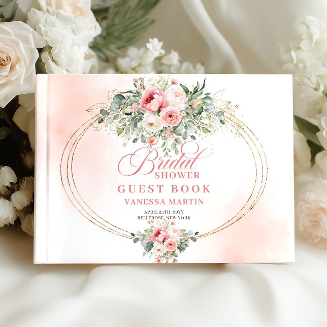 Livro de Visitas de Chá de Noiva com Rosas Clássic (Classic Boho Blush Roses Bridal Shower Guest Book

)