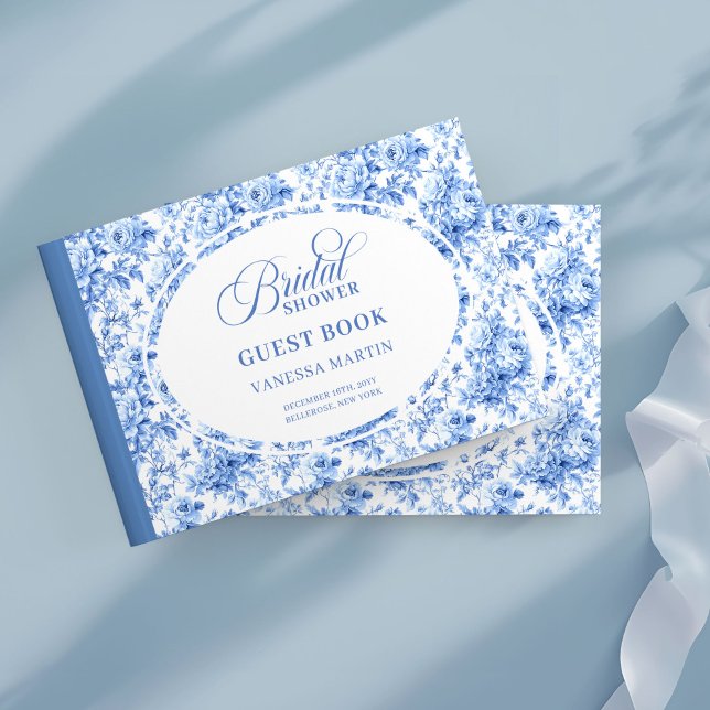 Livro de Visitas de Chá de Noiva com Rosas Toile A (Stylish Navy Toile Roses Bridal Shower Guest Book

)