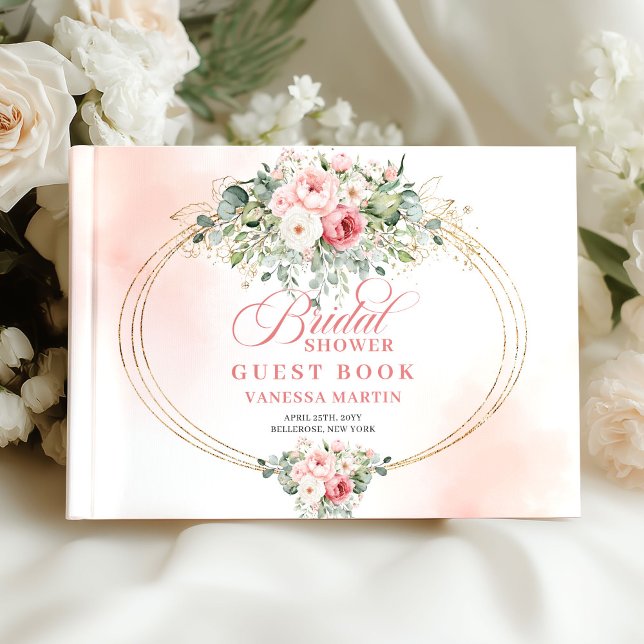 Livro de Visitas de Chá de Noiva com Rosas Vermelh (Modern Boho Blush Roses Bridal Shower Guest Book XL

)