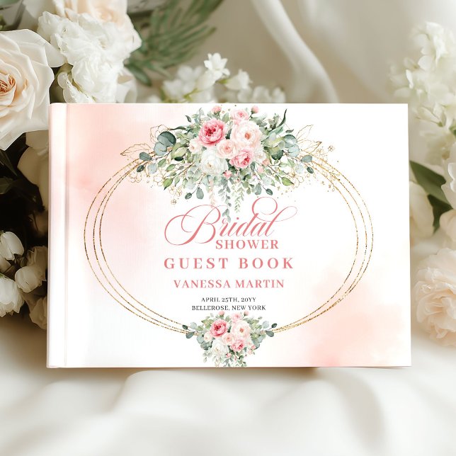 Livro de Visitas de Chá de Noiva Elegante Boho Blu (Elegant Boho Blush Roses Bridal Shower Guest Book Log

)