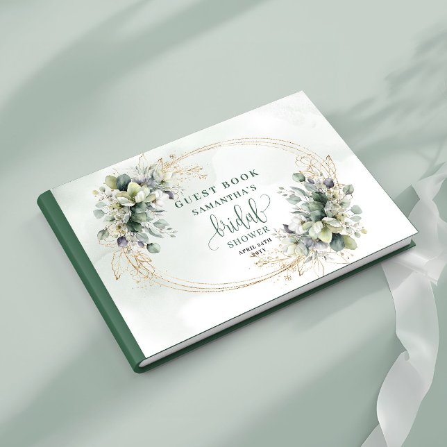 Livro de Visitas de Chá de Noiva em Eucalipto Verd (Dusty Green Eucalyptus Bridal Shower Guest Book)