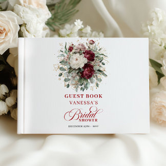 Livro de Visitas de Chá de Noiva Floral Borgonha B
