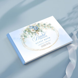 Livro de Visitas de Chá de Noiva Floral Dourado Az
