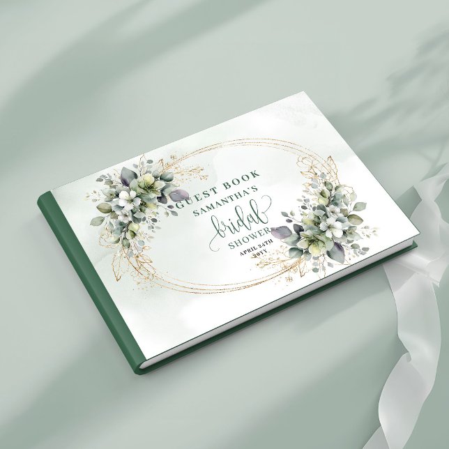 Livro de Visitas de Chá de Noiva Folhagem Dourada  (Green Gold Foliage Bridal Shower Guest Book)