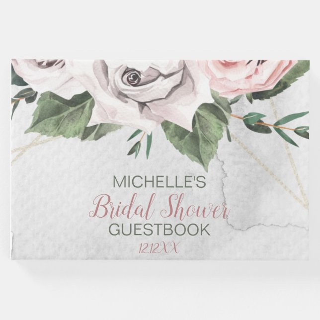 Livro de Visitas de Chá de Noiva Rosa Bouquet Vint (Frente)