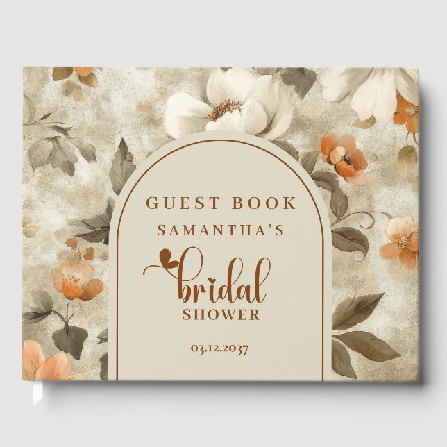 Livro de Visitas de Chás de Noiva Floral Boho Terr (Frente)