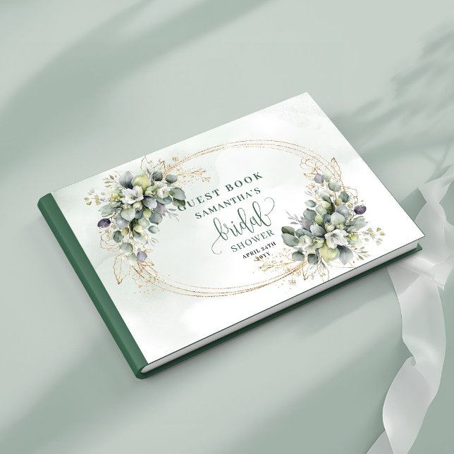 Livro de Visitas de Chuveiro de Noiva Botânico em  (Dusty Green Botanical Bridal Shower Guest Book)