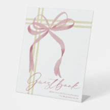 Livro de Visitas de Chuvinha de Bebê com Laço Rosa