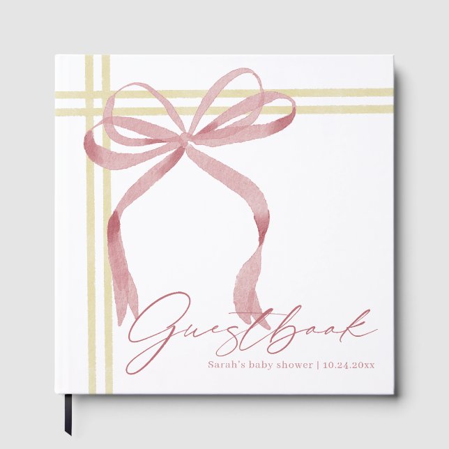 Livro de Visitas de Chuvinha de Bebê com Laço Rosa (Frente)