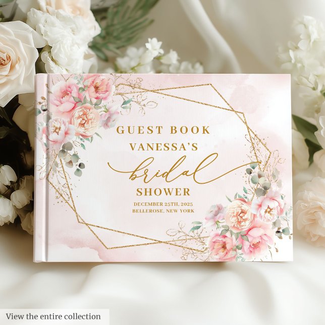 Livro de visitas de convidado de chá de panela flo (Elegant blush gold floral bridal shower guest book

)