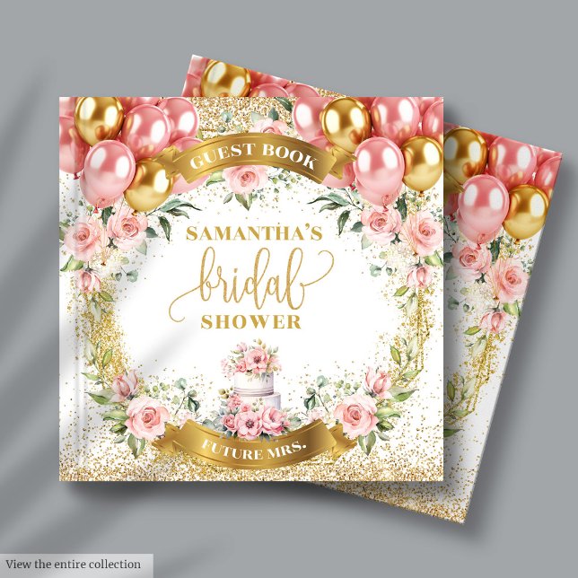 Livro de Visitas de Convidados de Chá de Noiva Flo (Elegant Blush Floral Bridal Shower Guest Book)