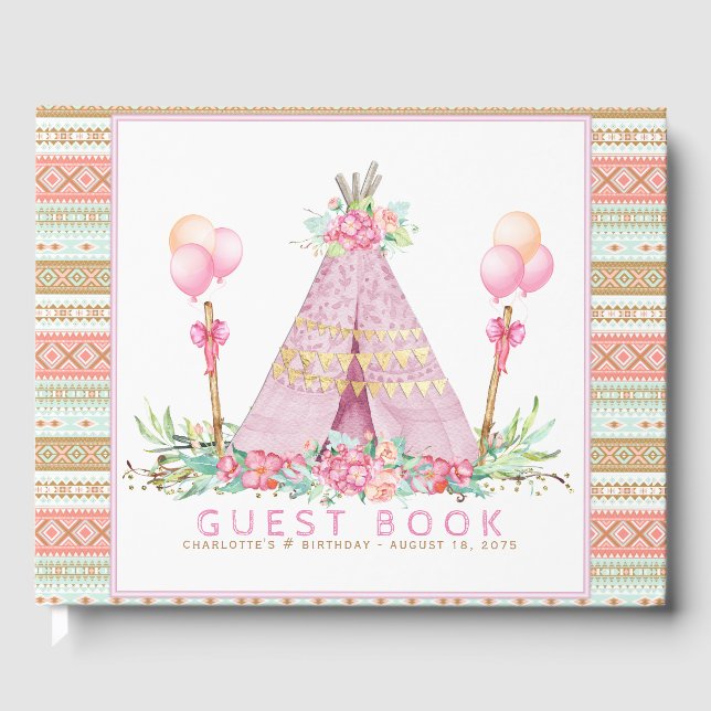 Livro de Visitas de Festa de Aniversário Teepee Tr (Frente)