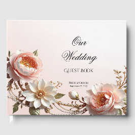 Livro de Visitas de Flores Cor-de-Rosa e Brancas D