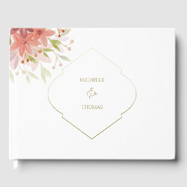 Livro de Visitas de Flores de Aquarela com Monogra
