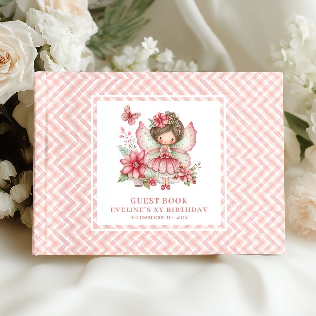 Livro de visitas de flores de menina fada fofa de  (Cute Fairy Girl Birthday Blush Flowers Guestbook)