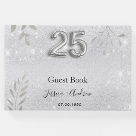 livro de visitas de folhagem prateada de aniversár