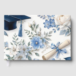 Livro de Visitas de Formatura com Flores Azuis e B