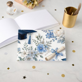 Livro de Visitas de Formatura com Flores Azuis e B