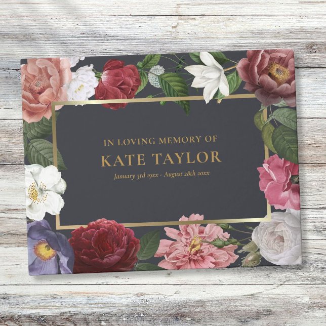 Livro de Visitas de Funeral em Memória Amorosa com (Roses Floral In Loving Memory Funeral Guest Book)