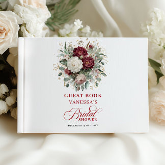 Livro de Visitas de Luxo Floral Borgonha para Chá 