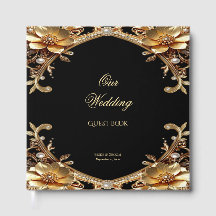 Livro de Visitas de Moldura Dourada Elegante
