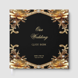 Livro de Visitas de Moldura Dourada Elegante