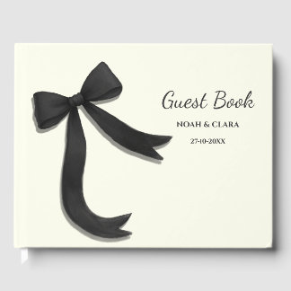 Livro de Visitas de Noiva com Laço Preto Minimalis