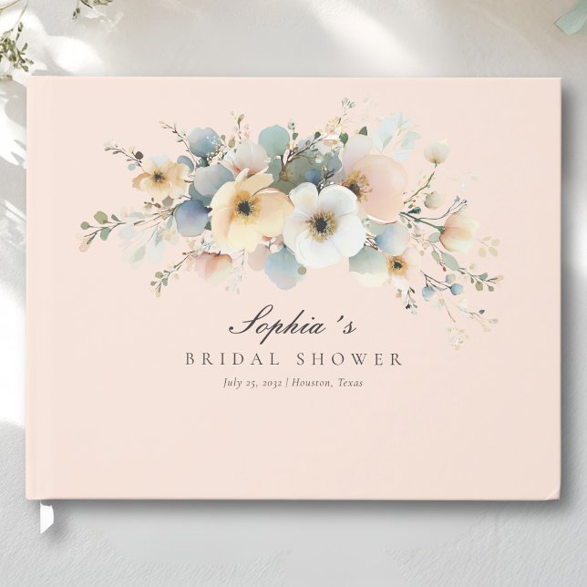Livro de Visitas de Noiva Sofisticado Soft Bloom E (Soft Bloom Elegant Bridal Shower Peach Guest Book)