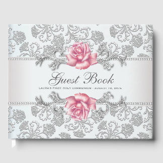 Livro de Visitas de Primeira Comunhão Batismo Rosa