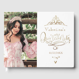 Livro de visitas de Quinceañera dourado com foto p