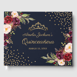 Livro de Visitas de Quinceanera Floral Burgundy Na