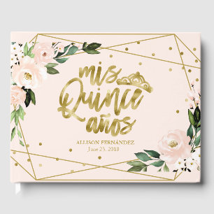 Livro de Visitas de Quinceanera Floral Rosa Bege c