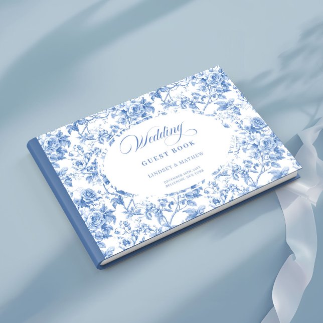 Livro de Visitas de Rosas Navy Atemporal Toile Flo (Timeless Navy Roses Floral Toile Guest Book)