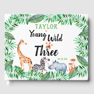 Livro De Visitas De três safaris de aniversário de 3 anos partido